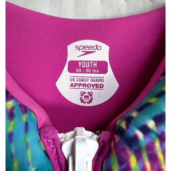 Speedo Youth Swimming Life Jacket Vest Junior Purple/Pink PFD USCG 50-90 LBS - Picture 3 of 5